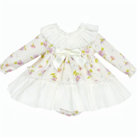*SALE* Baby Girl Cream Floral Big Collar Dress with Pants 