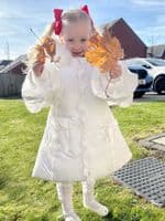 *SALE* Baby Girl Frill Sleeve White Puffer Coat with Faux Fur Hood 