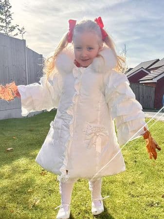 *SALE* Baby Girl Frill Sleeve White Puffer Coat with Faux Fur Hood 