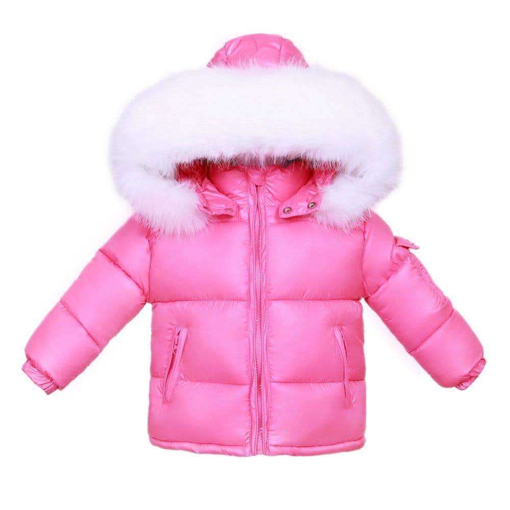 SALE Baby Girl Fuchsia Pink Puffer Coat with Faux Fur Hood 