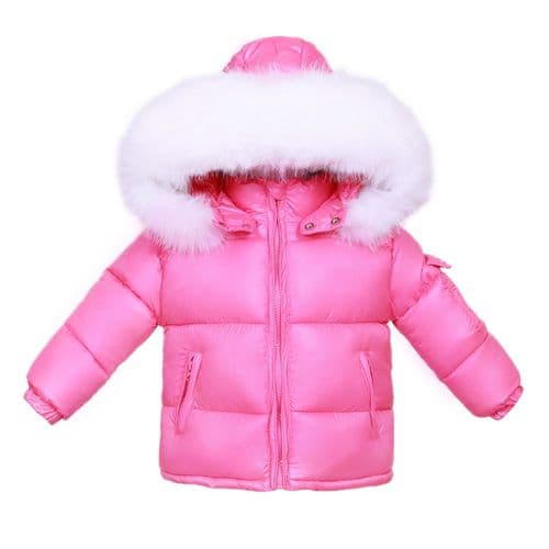 *SALE* Baby Girl Fuchsia Pink Puffer Coat with Faux Fur Hood "MYD409FP"