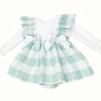 *SALE* Baby Girl Green Checked Puff Dress with Pants 