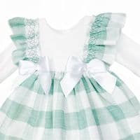 *SALE* Baby Girl Green Checked Puff Dress with Pants 