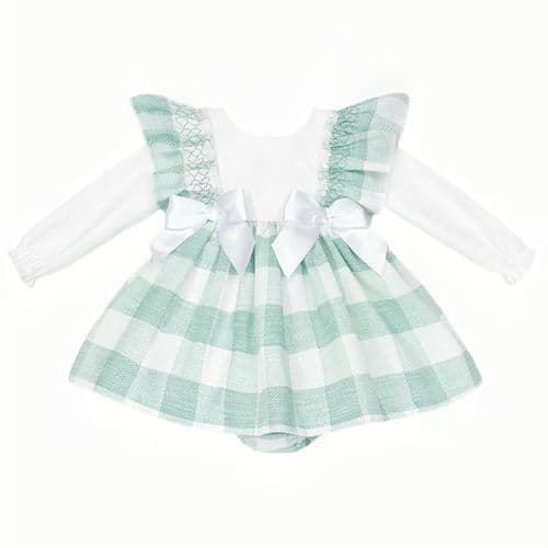 *SALE* Baby Girl Green Checked Puff Dress with Pants "MYDB2498G"