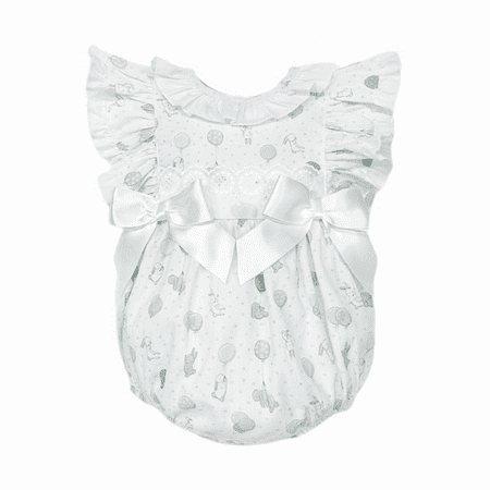 *SALE* Baby Girl Green Teddy Print Frilly Shoulder Romper 