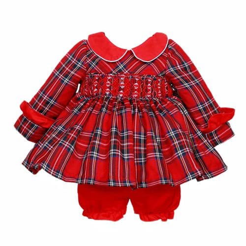 *SALE* Baby Girl Hand Smocked Tartan Puff Ball Dress with Knickers "2372"