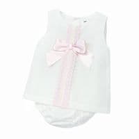 *SALE* Baby Girl Ivory  Cotton A Line Lacey Dress with Pants 