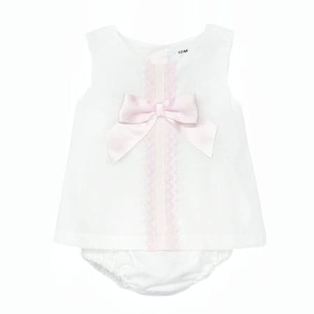 *SALE* Baby Girl Ivory  Cotton A Line Lacey Dress with Pants 