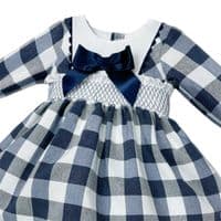 *SALE* Baby Girl Navy Checked Smocked Puff Dress with Pants 