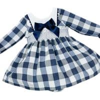 *SALE* Baby Girl Navy Checked Smocked Puff Dress with Pants 