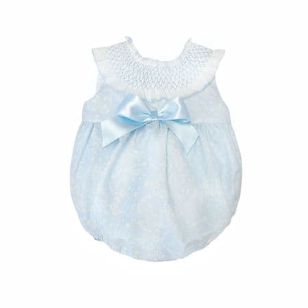 *SALE* Baby Girl Pale Blue Floral Smocked Collar Romper 