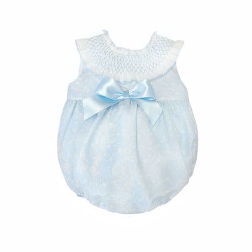 *SALE* Baby Girl Pale Blue Floral Smocked Collar Romper "MYD2479"