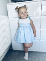 *SALE* Baby Girl Pale Blue Shoulder Bow Dress with Pants 