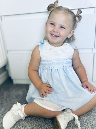 *SALE* Baby Girl Pale Blue Shoulder Bow Dress with Pants 