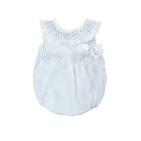*SALE* Baby Girl Pale Blue Stripes Smocked Collar Romper 