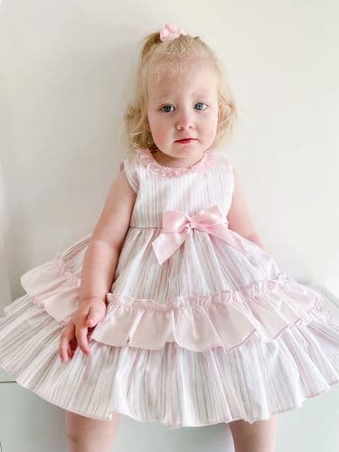 *SALE* Baby Girl Pale Pink Stripe Puff Ball Dress with Pants "MYD2349P"