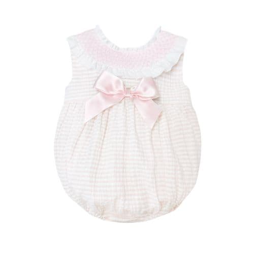 *SALE* Baby Girl Pale Pink Stripes Smocked Collar Romper "MYD2476"