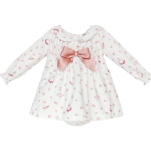 "SALE" Baby Girl Pink Bunny Smock Dress with Pants "MYD25217"