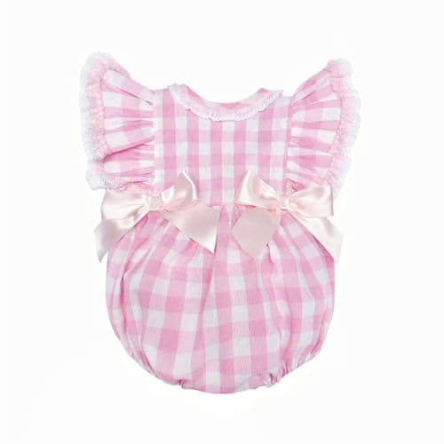 *SALE* Baby Girl Pink Checked Frilly Shoulder Romper "MYD2468"
