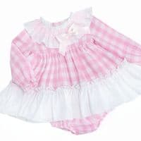 *SALE* Baby Girl Pink Checked Smock Collar Dress with Pants 