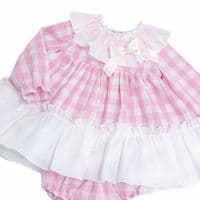 *SALE* Baby Girl Pink Checked Smock Collar Dress with Pants 