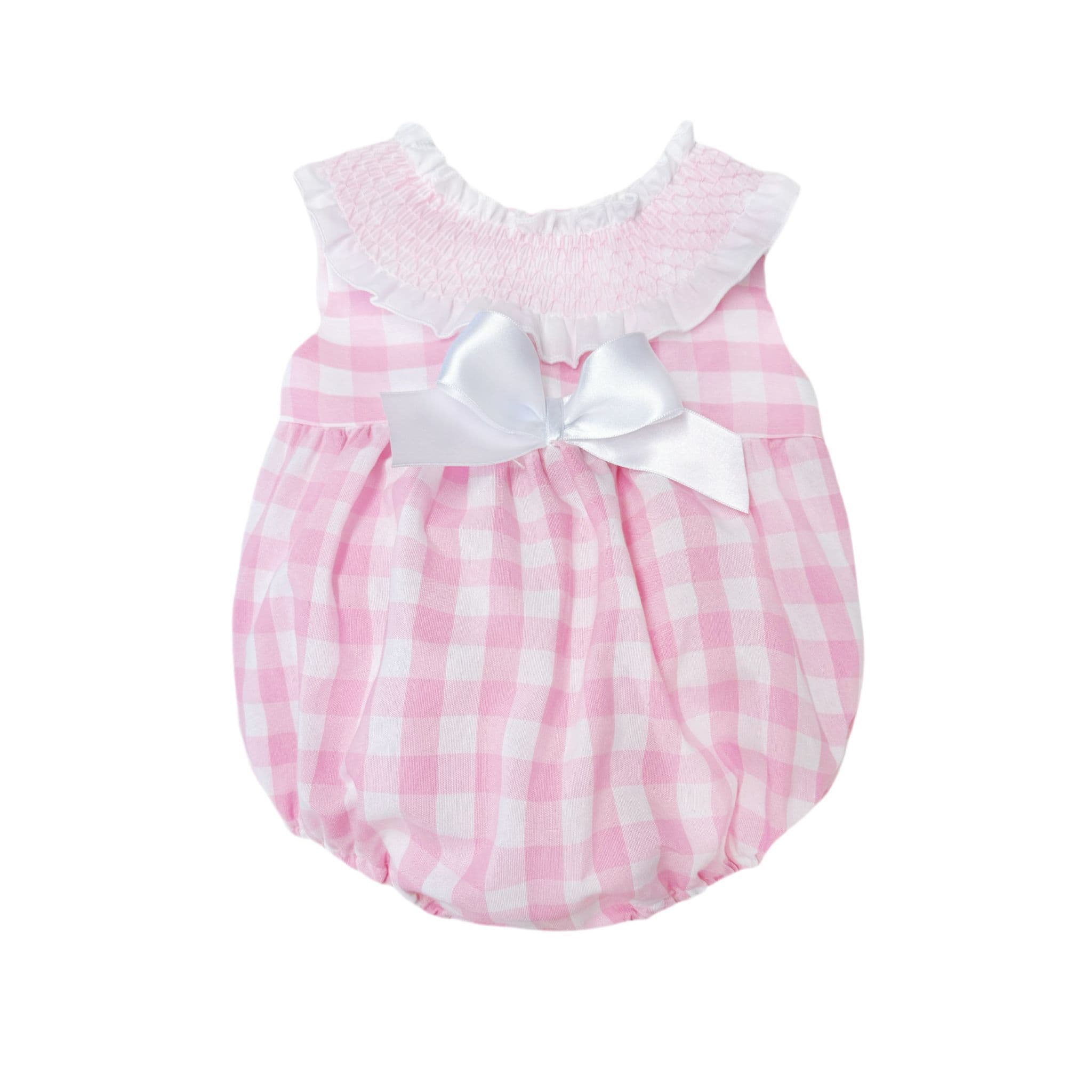 *SALE* Baby Girl Pink Checked Smocked Collar Romper 