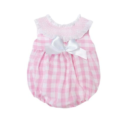 *SALE* Baby Girl Pink Checked Smocked Collar Romper "MYD2480"