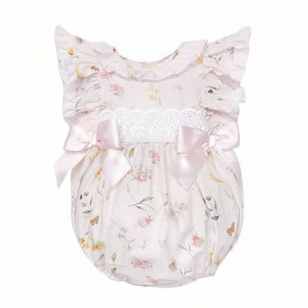 *SALE* Baby Girl Pink Cotton Floral Frilly Shoulder Romper 