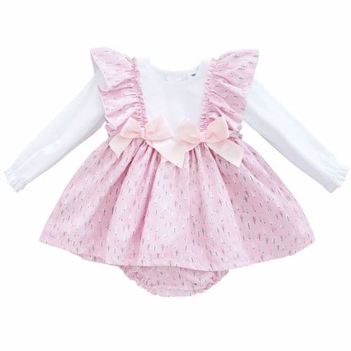 "SALE" Baby Girl Pink Cotton Frilly Shoulder Dress with Pants "MYD25224"