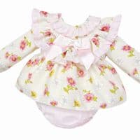 *SALE* Baby Girl Pink/Cream Floral Frilly Neck Dress with Pants 