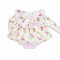 *SALE* Baby Girl Pink/Cream Floral Frilly Neck Dress with Pants 