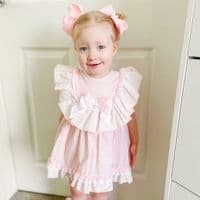 *SALE* Baby Girl Pink Floral Big Collar Puff Dress with Pants 