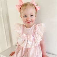 *SALE* Baby Girl Pink Floral Big Collar Puff Dress with Pants 
