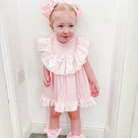 *SALE* Baby Girl Pink Floral Big Collar Puff Dress with Pants 
