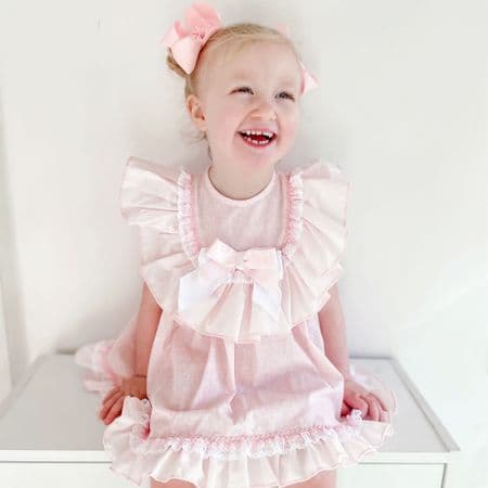 *SALE* Baby Girl Pink Floral Big Collar Puff Dress with Pants 