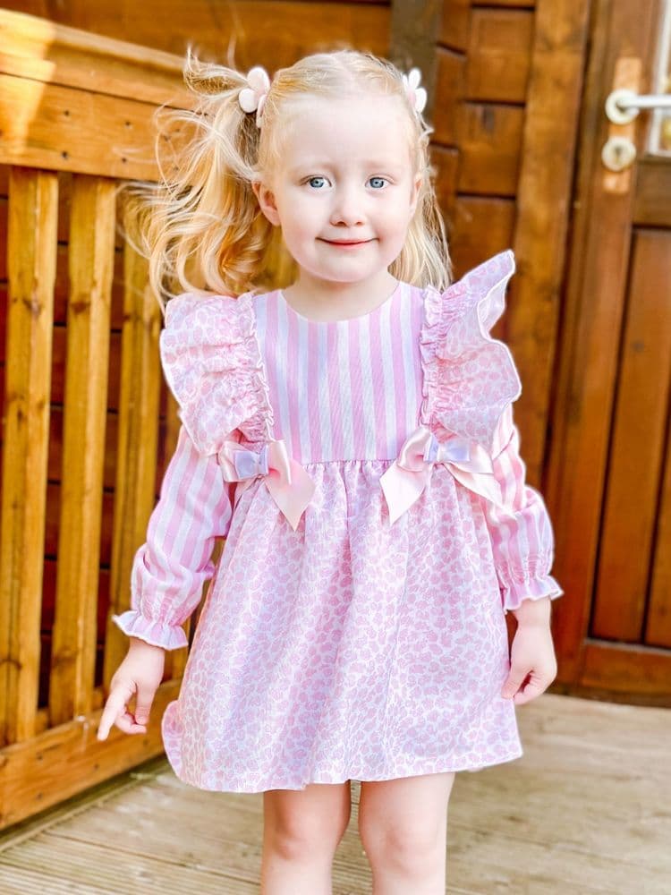 *SALE* Baby Girl Pink Floral Frilly Shoulder Puff Dress with Pants "MYDB2476"