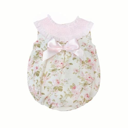*SALE* Baby Girl Pink Floral Smocked Collar Romper "MYD2475"