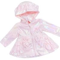 *SALE* Baby Girl Pink Iridescent Frilly Summer Jacket with Hood 