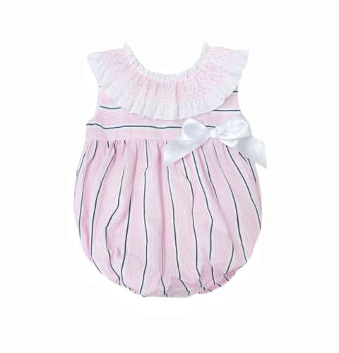 *SALE* Baby Girl Pink&Navy Stripes Smocked Collar Romper "MYD2474"