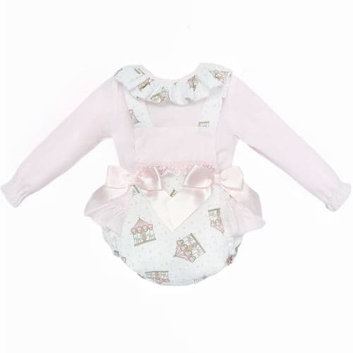 *SALE* Baby Girl Pink Print Frilly Bottom Romper with Shirt "MYD25211"