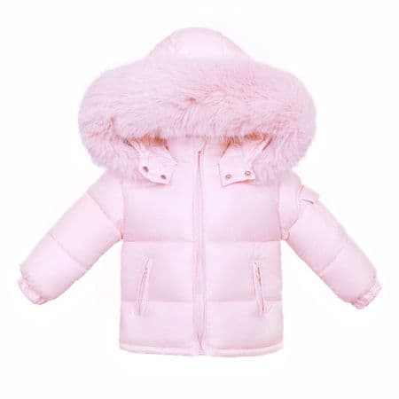 *SALE* Baby Girl Pink Puffer Coat with Faux Fur Hood 
