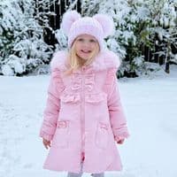 *SALE* Baby Girl Pink Puffer Coat with Faux Fur Hood 