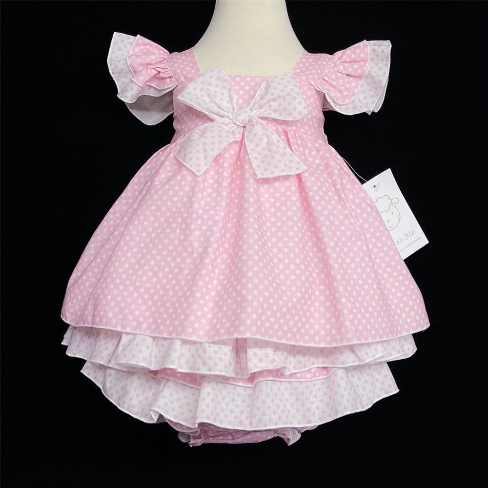 *SALE* Baby Girl Pink Spotty Sun Dress Frilly Shoulder Knicker Set "MYD303 Pink"