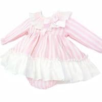 *SALE* Baby Girl Pink Stripe Smocked Collar Puff Dress with Pants 