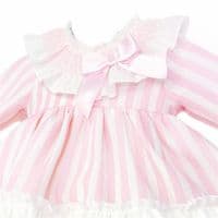*SALE* Baby Girl Pink Stripe Smocked Collar Puff Dress with Pants 