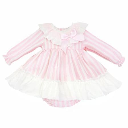 *SALE* Baby Girl Pink Stripe Smocked Collar Puff Dress with Pants 