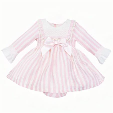 *SALE* Baby Girl Pink Stripe Smocked Front  Dress with Pants 
