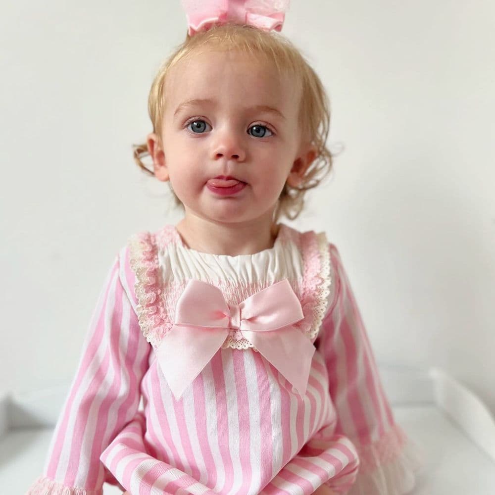 *SALE* Baby Girl Pink Stripe Smocked Romper "MYDC2459"