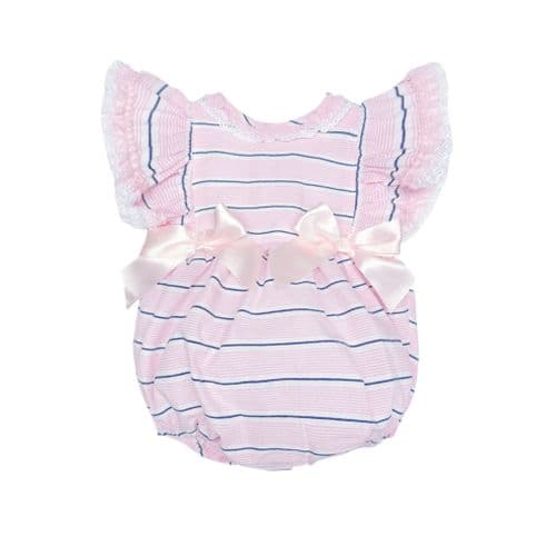 *SALE* Baby Girl Pink Stripes Frilly Shoulder Romper "MYD2470"