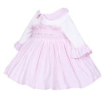 *SALE* Baby Girl Pink Velour Hand Smocked Pearl Dress 
